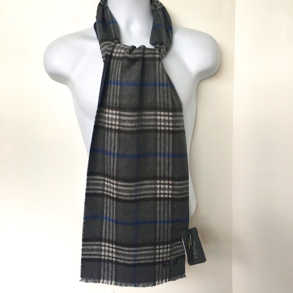 Fraas Scarf Cashmink Plaid / Tartan Rectangle Grey Blue New - Picture 1 of 6